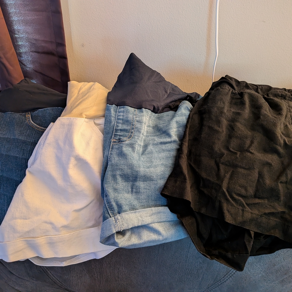 Maternity Shorts Bundle - Black, White, and Denim